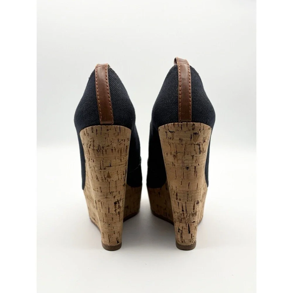 Christian Louboutin Denim Peep Toe Cork Platform Wedge Heels Size EU 36